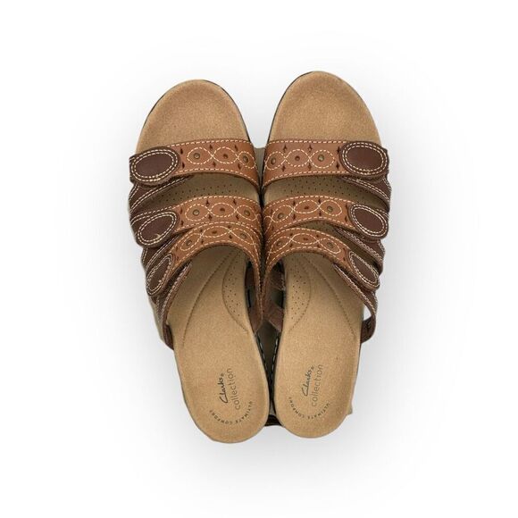 NWT Clarks Womens Leisa Cacti Leather Embellished Slip-on Sandals Brown Sz 8.5 - Picture 9 of 13